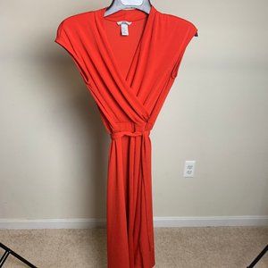 simple long , short sleeved, bright red dress
